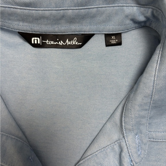 Travis Mathew Polo Shirt Golf Heather Blue Short Sleeve Men Sz XL Logo - Picture 4 of 4